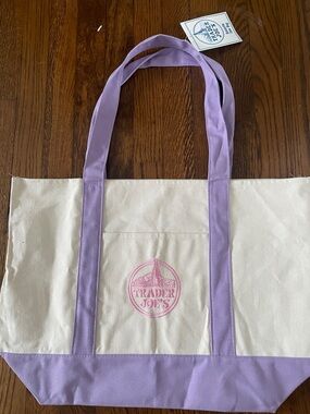 Trader Joe's large Lavender handle Canvas Tote